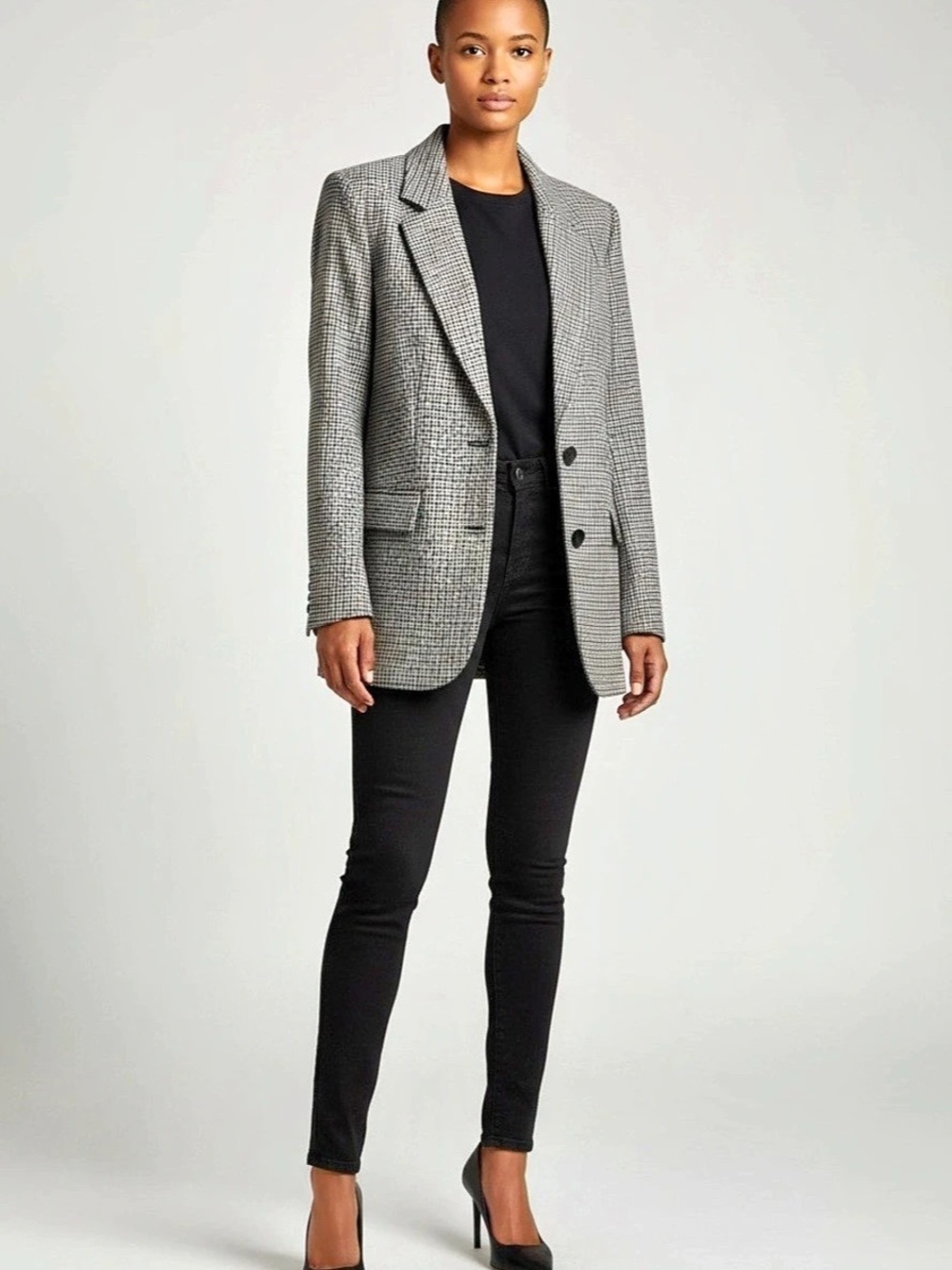 Simons Houndstooth Blazer in Gray & Blue Size Small NWT